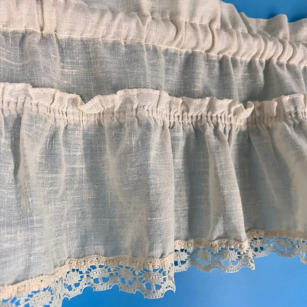 Cottagecore Vintage Cafe Curtain Set Tiered Ruffled Lace Trim 5 Pieces